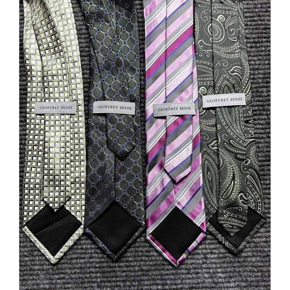 Geoffrey Beene 100% Silk Tie Mens One Size Multicolor Geometric Necktie Set Of 4